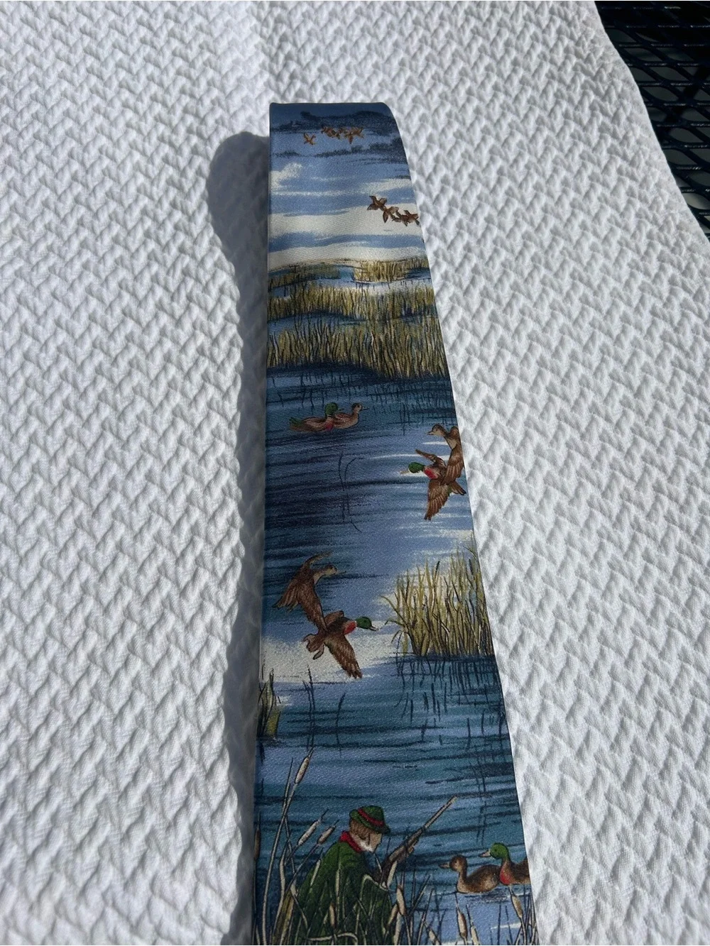 Lands' End Blue Duck Marsh Scene Silk Tie